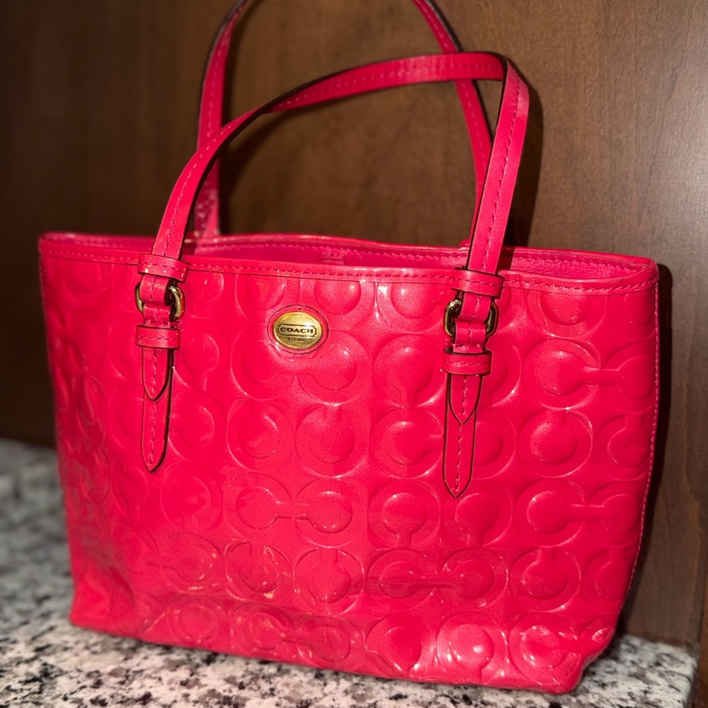 Coach Y2K Vibrant Pink‎ Embossed Small Tote with Gold Accents